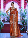 Banarasee Handloom Semi Silk Saree With Zari Buti Design & Lace Border-Rust