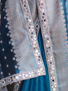 Banarasee Handloom Tissue Saree With Buti Design Zari Border & Lace-Teal Blue
