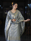 Banarasee Cotton Silk Zari Work Salwar Kameez Fabric With Dupatta Set-Grey