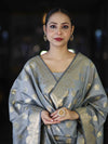Banarasee Cotton Silk Zari Work Salwar Kameez Fabric With Dupatta Set-Grey