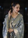 Banarasee Cotton Silk Zari Work Salwar Kameez Fabric With Dupatta Set-Grey