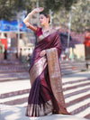 Banarasee Handloom Semi Silk Plain Saree With Broad Zari Border-Deep Maroon