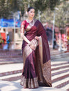 Banarasee Handloom Semi Silk Plain Saree With Broad Zari Border-Deep Maroon