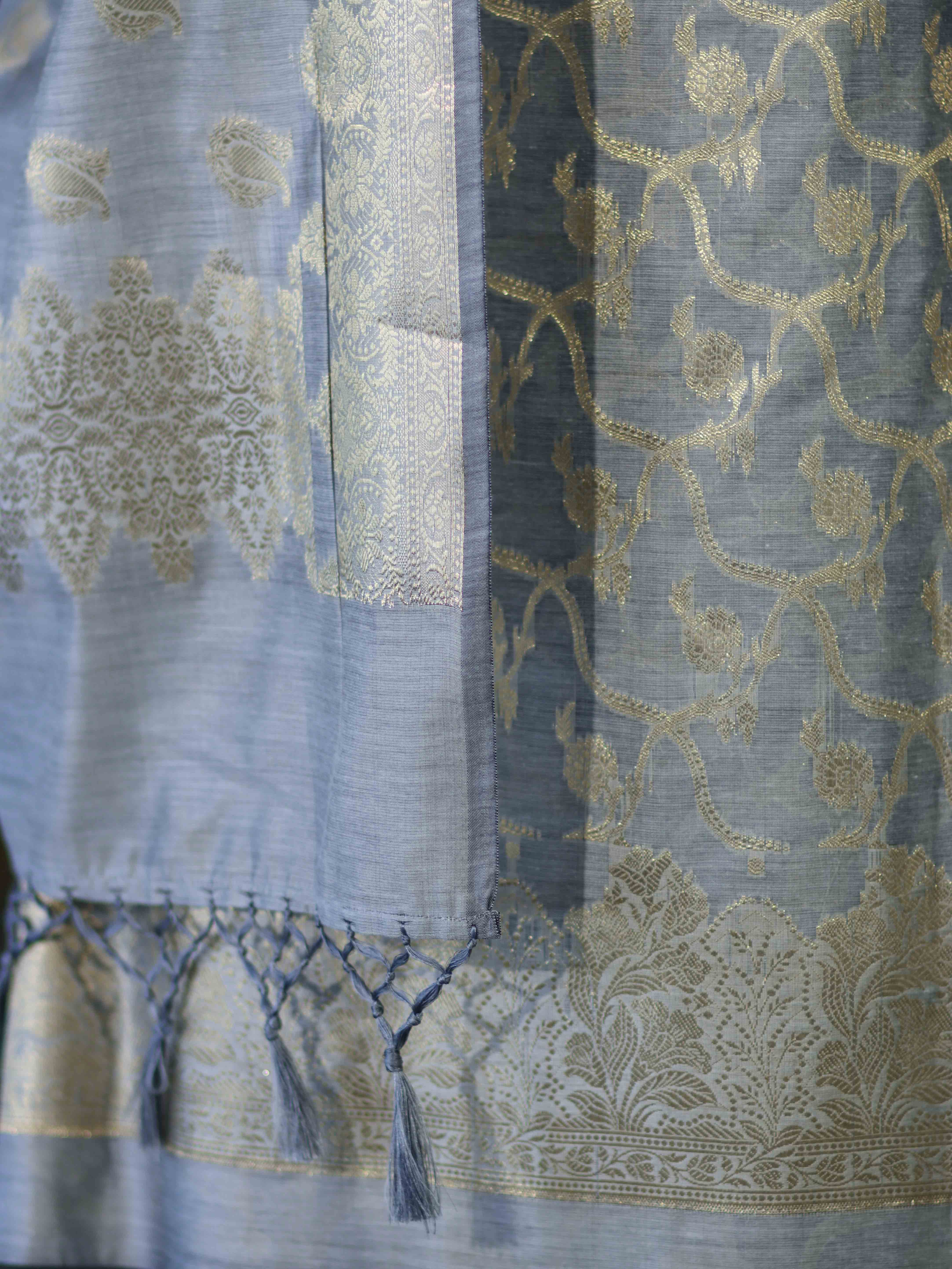Banarasee Cotton Silk Zari Work Salwar Kameez Fabric With Dupatta Set-Grey