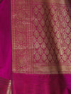 Banarasee Handloom Cotton Silk Plain Saree With Antique Zari Border-Magenta