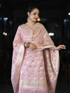 Banarasee Cotton Silk Zari Work Salwar Kameez Fabric With Jaal Design Dupatta Set-Light Pink