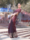 Banarasee Handloom Semi Silk Plain Saree With Broad Zari Border-Deep Maroon