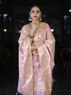 Banarasee Cotton Silk Zari Work Salwar Kameez Fabric With Jaal Design Dupatta Set-Light Pink
