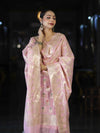 Banarasee Cotton Silk Zari Work Salwar Kameez Fabric With Jaal Design Dupatta Set-Light Pink