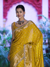 Banarasee Handloom Semi Silk Saree With Zari Buti Design & Lace Border-Yellow