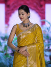 Banarasee Handloom Semi Silk Saree With Zari Buti Design & Lace Border-Yellow