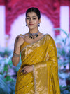 Banarasee Handloom Semi Silk Saree With Zari Buti Design & Lace Border-Yellow