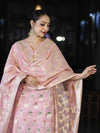 Banarasee Cotton Silk Zari Work Salwar Kameez Fabric With Jaal Design Dupatta Set-Light Pink