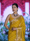 Banarasee Handloom Semi Silk Saree With Zari Buti Design & Lace Border-Yellow