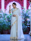 Banarasee Cotton Silk Plain Saree With Floral Zari Border-Light Blue
