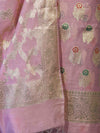 Banarasee Cotton Silk Zari Work Salwar Kameez Fabric With Jaal Design Dupatta Set-Light Pink