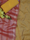 Banarasee Brocade Salwar Kameez Fabric With Cotton Silk Dupatta-Pink & Yellow