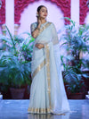 Banarasee Cotton Silk Plain Saree With Floral Zari Border-Light Blue
