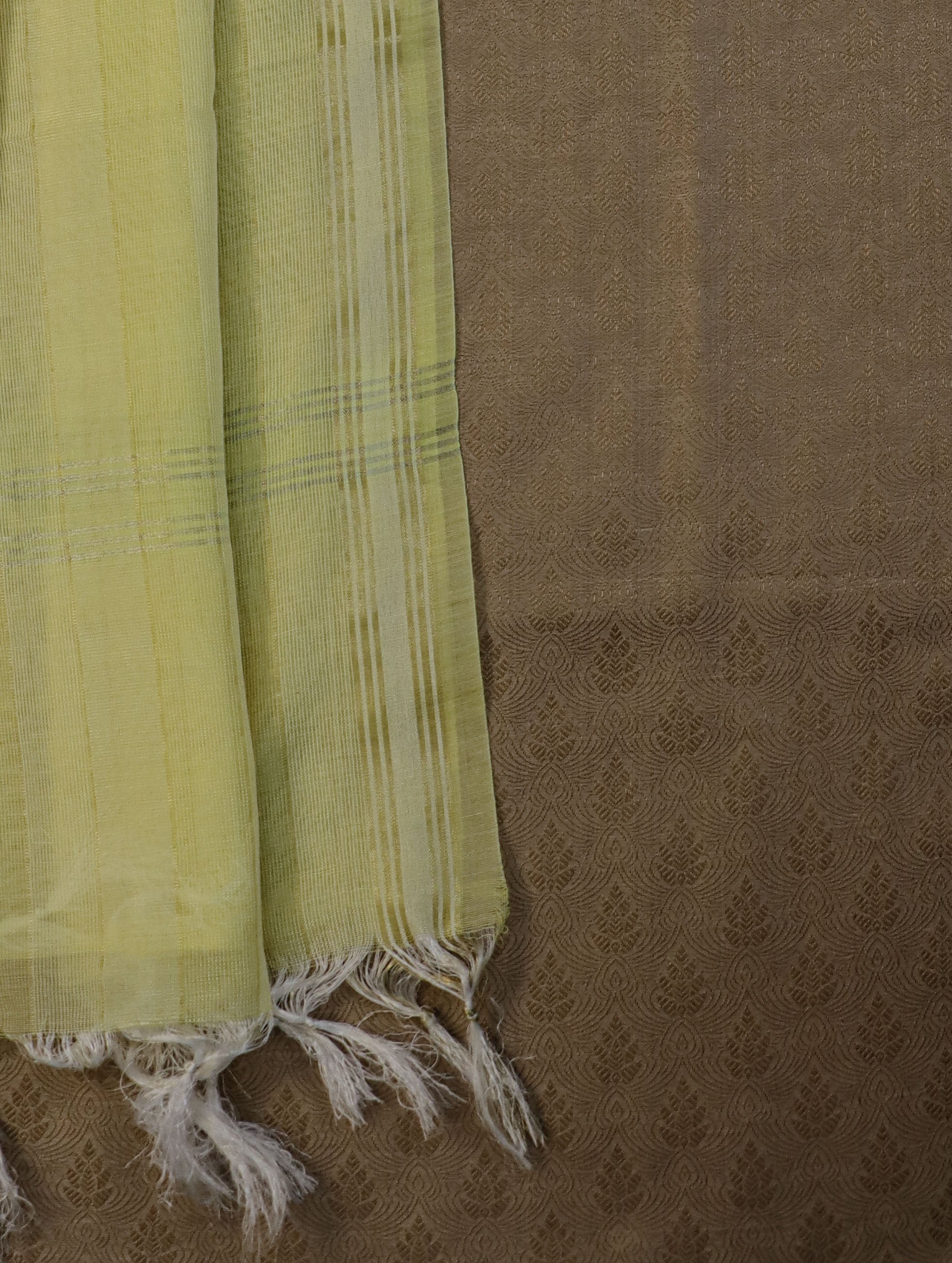 Banarasee Brocade Salwar Kameez Fabric With Cotton Silk Dupatta Set-Beige & Yellow