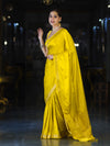 Banarasee Mashru Silk Saree With Zari Motifs & Floral Border-Yellow