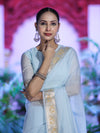 Banarasee Cotton Silk Plain Saree With Floral Zari Border-Light Blue