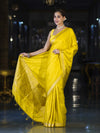 Banarasee Mashru Silk Saree With Zari Motifs & Floral Border-Yellow