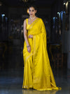 Banarasee Mashru Silk Saree With Zari Motifs & Floral Border-Yellow