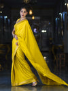 Banarasee Mashru Silk Saree With Zari Motifs & Floral Border-Yellow