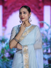 Banarasee Cotton Silk Plain Saree With Floral Zari Border-Light Blue