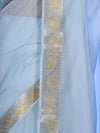 Banarasee Cotton Silk Plain Saree With Floral Zari Border-Light Blue
