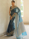 Banarasee Organza Mix Saree With Zari Buti Design & Border-Cobalt Blue