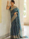 Banarasee Organza Mix Saree With Zari Buti Design & Border-Cobalt Blue