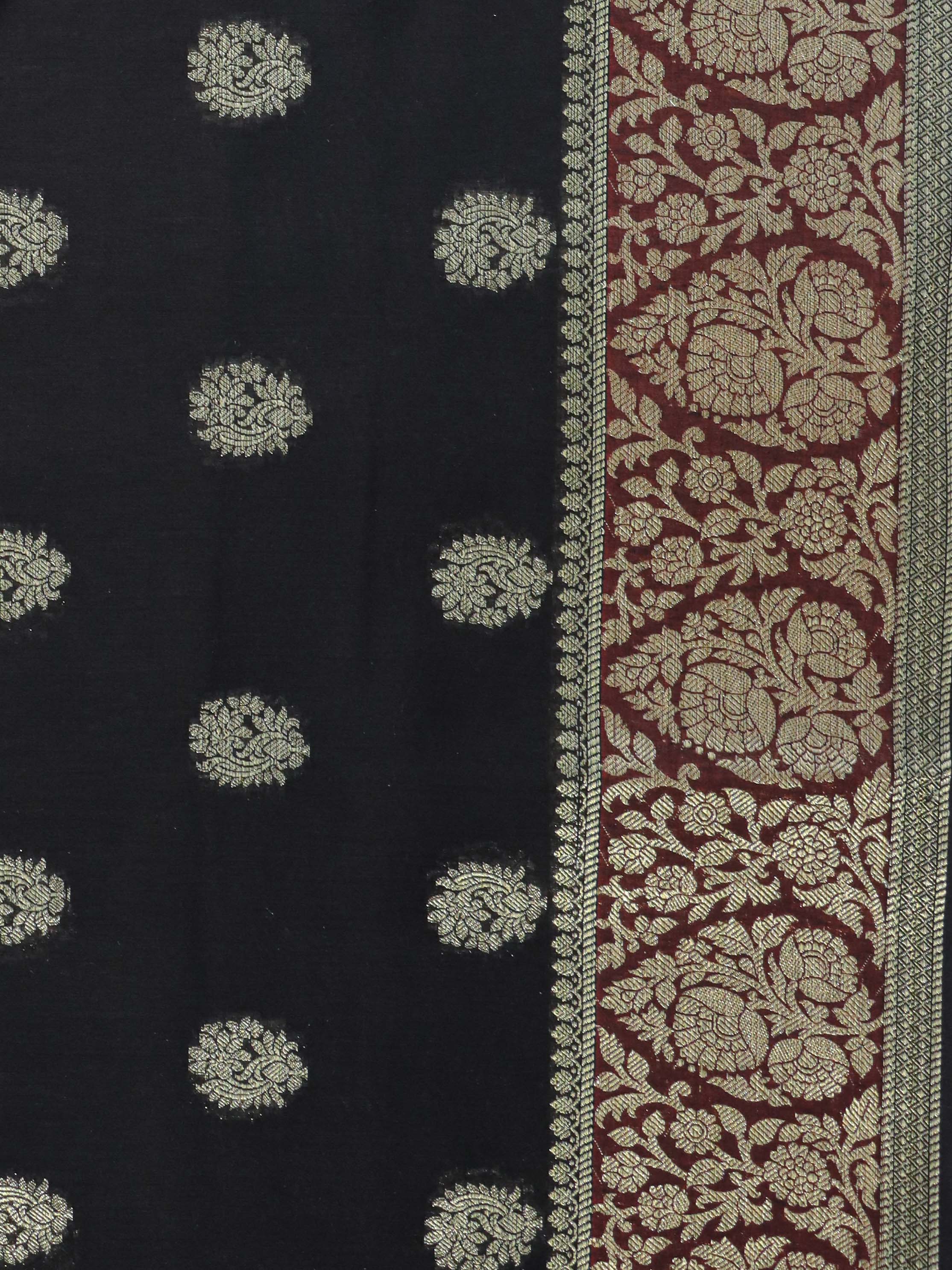 Banarasee Cotton Silk Salwar Kameez Fabric With Cotton Dupatta-Black & Red