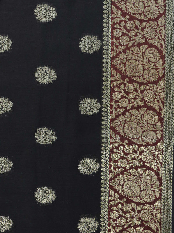 Banarasee Cotton Silk Salwar Kameez Fabric With Cotton Dupatta-Black & Red