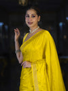 Banarasee Mashru Silk Saree With Zari Motifs & Floral Border-Yellow