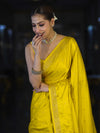 Banarasee Mashru Silk Saree With Zari Motifs & Floral Border-Yellow