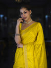 Banarasee Mashru Silk Saree With Zari Motifs & Floral Border-Yellow