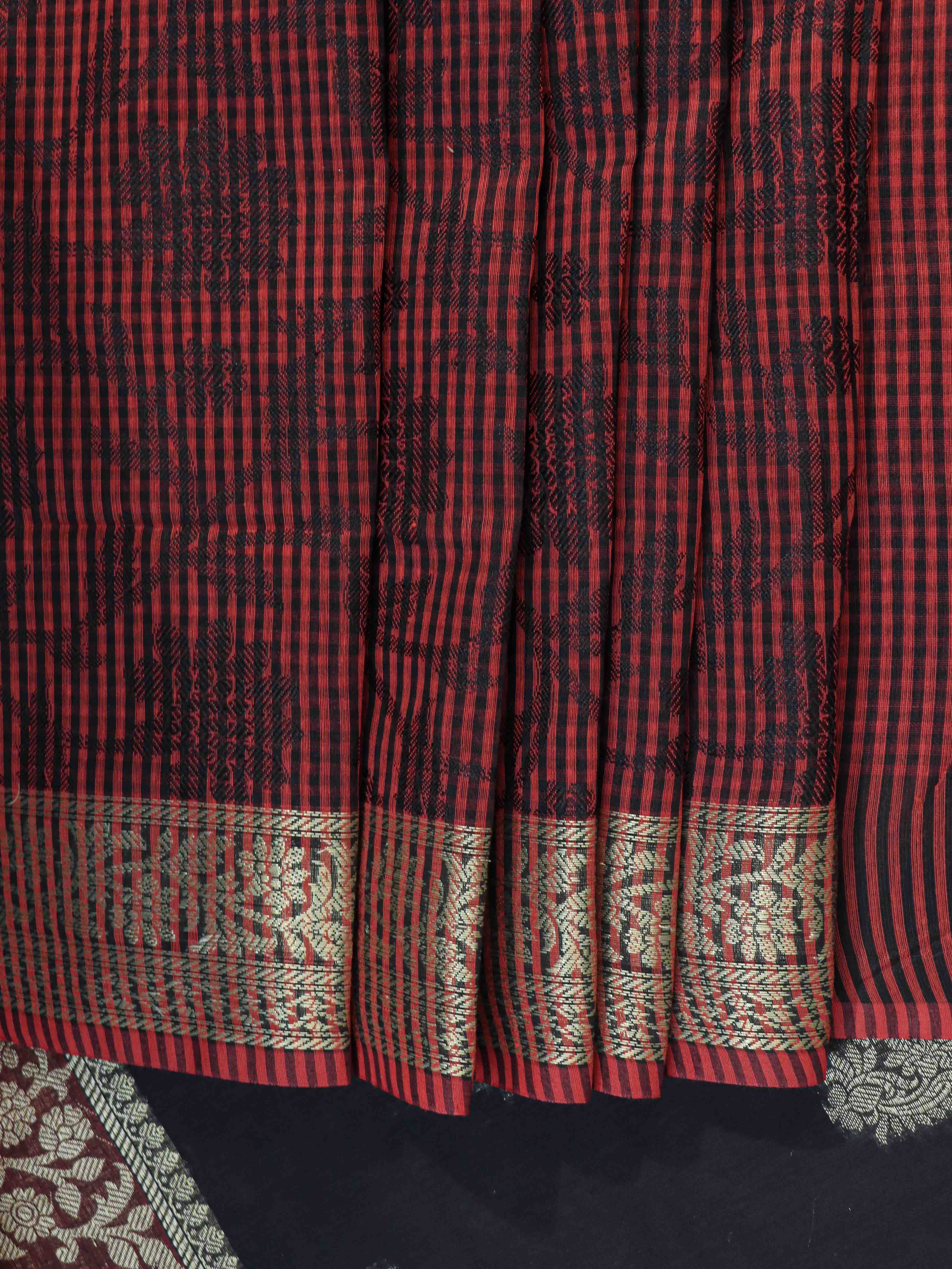Banarasee Cotton Silk Salwar Kameez Fabric With Cotton Dupatta-Black & Red