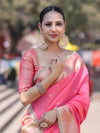 Banarasee Handloom Semi Silk Saree With Buti Design Zari Border & Lace-Hot Pink