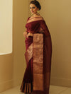 Banarasee Organza Mix Saree With Zari Border-Brown