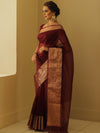 Banarasee Organza Mix Saree With Zari Border-Brown