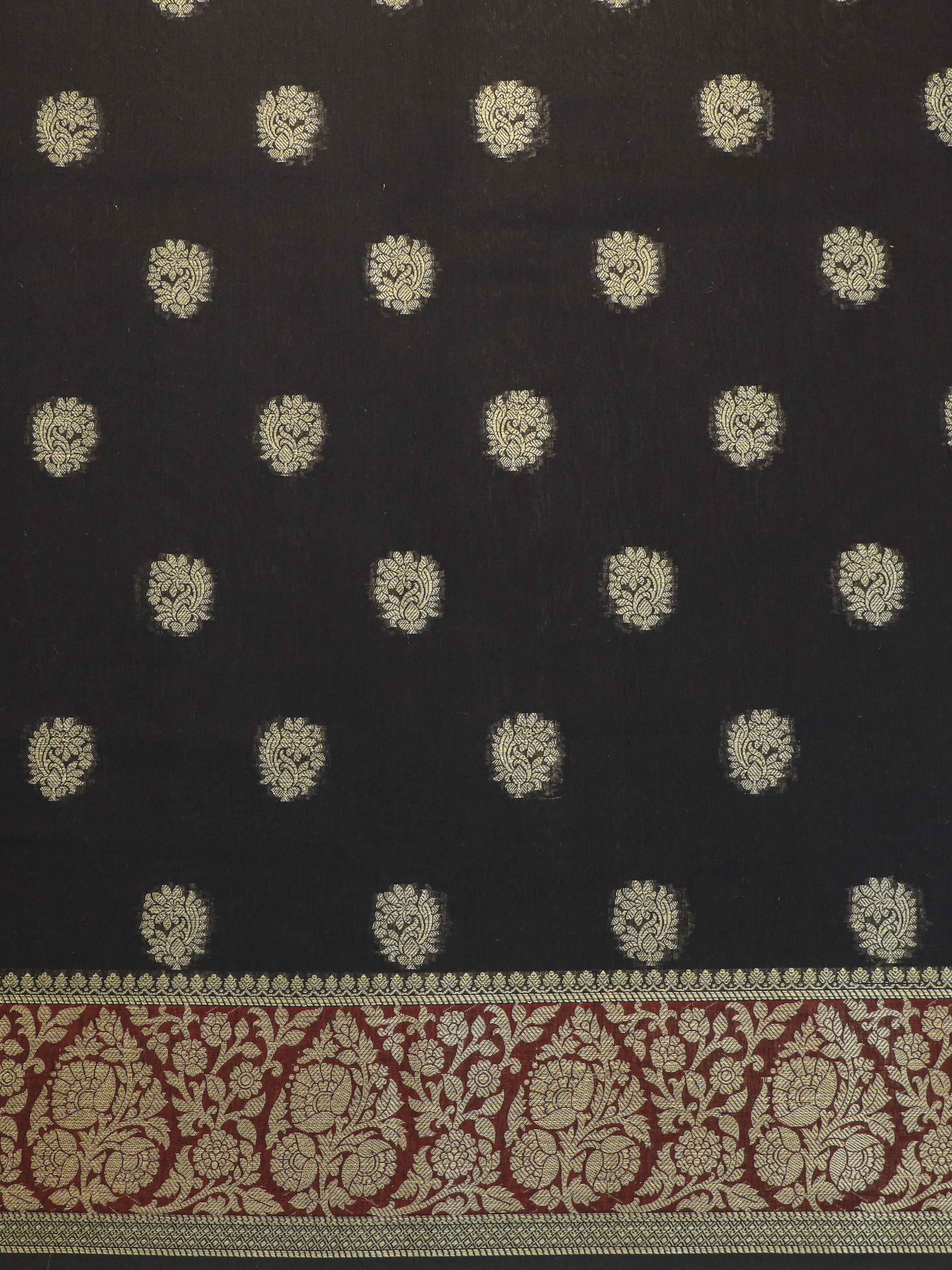 Banarasee Cotton Silk Salwar Kameez Fabric With Cotton Dupatta-Black & Red