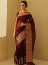 Banarasee Organza Mix Saree With Zari Border-Brown