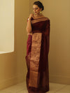 Banarasee Organza Mix Saree With Zari Border-Brown