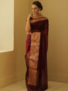 Banarasee Organza Mix Saree With Zari Border-Brown