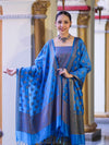 Banarasee Semi Katan Jamewar Weaving Salwar Kameez Fabric With Dupatta Set-Blue