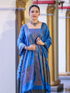 Banarasee Semi Katan Jamewar Weaving Salwar Kameez Fabric With Dupatta Set-Blue