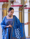 Banarasee Semi Katan Jamewar Weaving Salwar Kameez Fabric With Dupatta Set-Blue