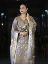 Banarasee Cotton Silk Zari Work Salwar Kameez Fabric With Dupatta Set-Brown