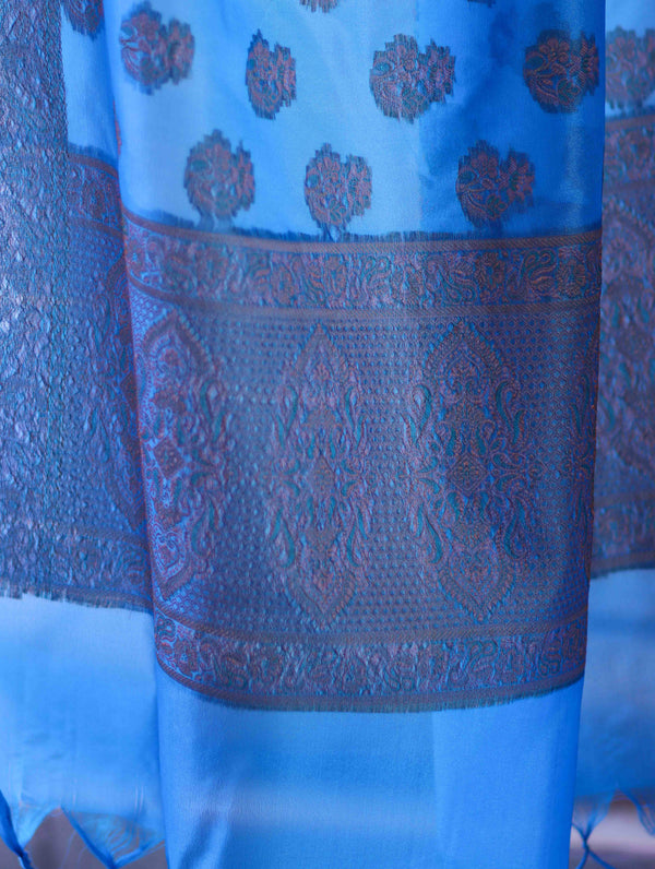 Banarasee Semi Katan Jamewar Weaving Salwar Kameez Fabric With Dupatta Set-Blue